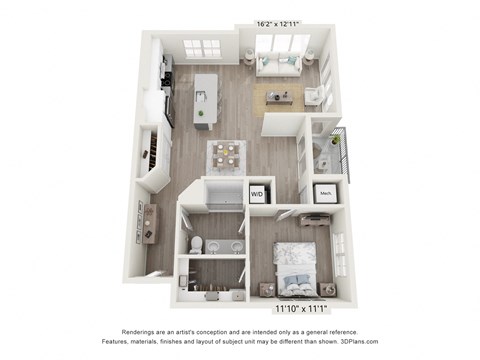 1 bed 1 bath 894 Sq. Ft. A3 floor plan at Enclave Crystal Lake, Crystal Lake, 60014